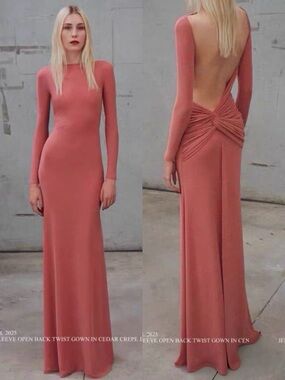 Alex Perry Long Sleeve Open Back Twisted Gown in Cedar Crepe Jersey AU8/US4 NWT.